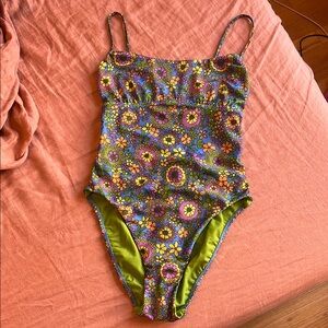 Galamaar NWT Floral Blue and Green One Piece Swimsuit - Small
